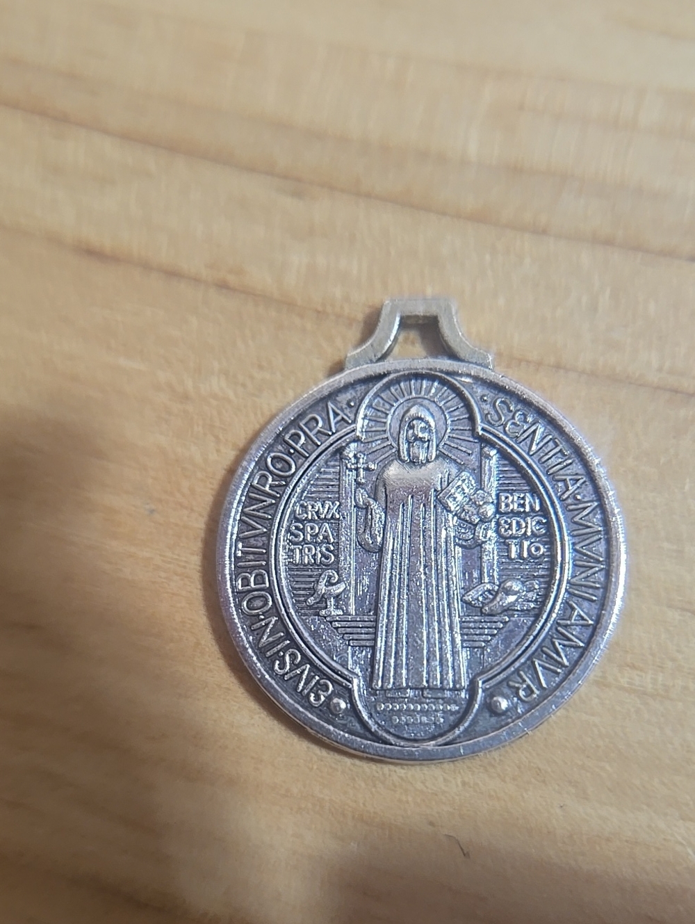 Silver Tone Religious Pendant Elegant Saint Benedict medal Mediallion Faith Love